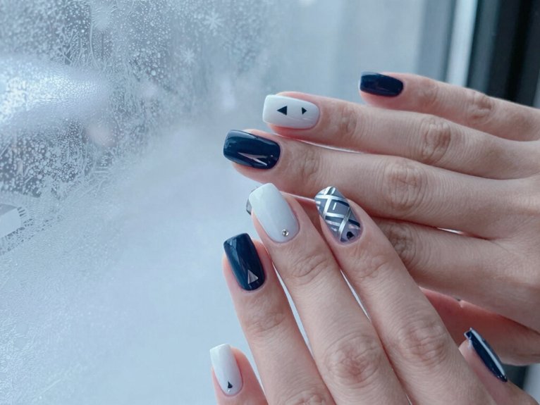 21 Blue and White Winter Nail Ideas for a Chic Seasonal Look 13 crisp geometric winter nailart
