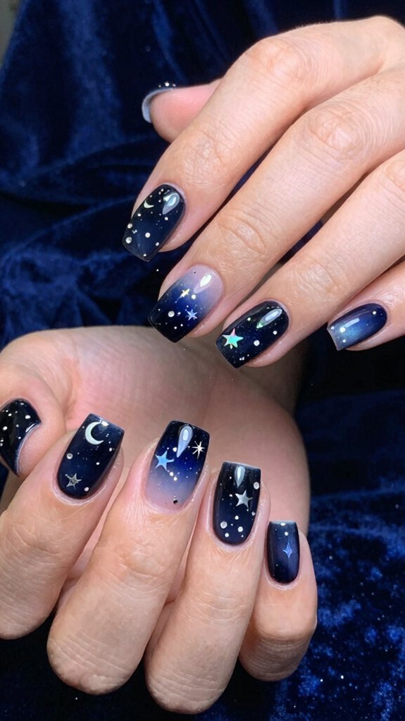 deep navy celestial shimmer manicure