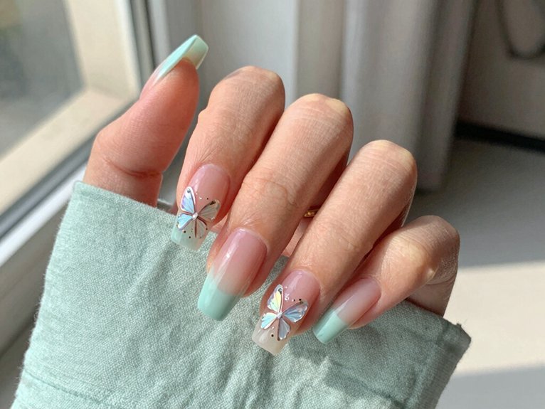 14 Fresh Spring Nail Ideas to Try This Season 12 delicate micro butterfly nail accents