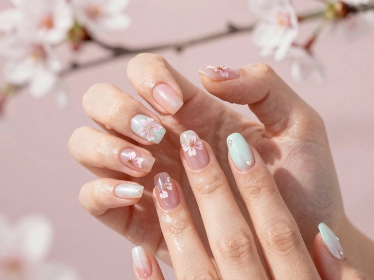 14 Fresh Spring Nail Ideas to Try This Season 9 delicate watercolor cherry blossom nails