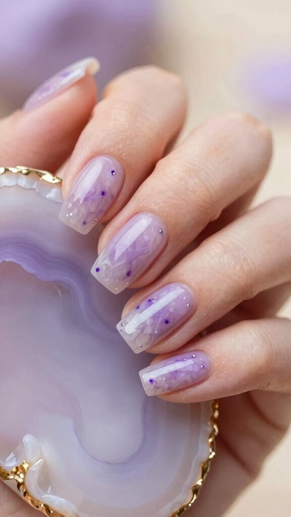 14 Amethyst Nail Design Ideas With Luxe Purple Vibes 13 dreamy milky lilac amethyst