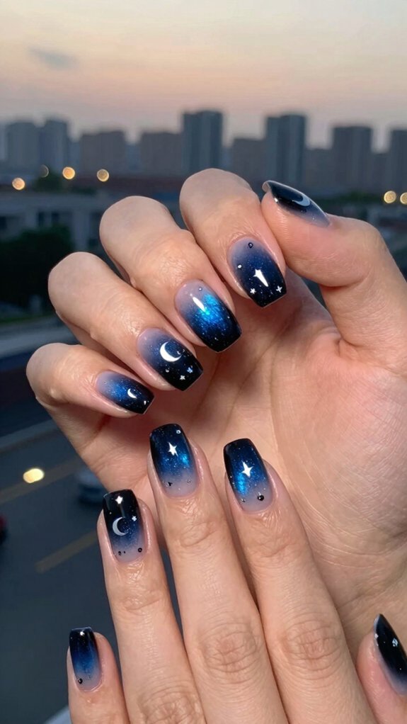 12 Trendy Moon and Star Nail Art Inspirations for 2026 5 dusk inspired ombre glittered nails