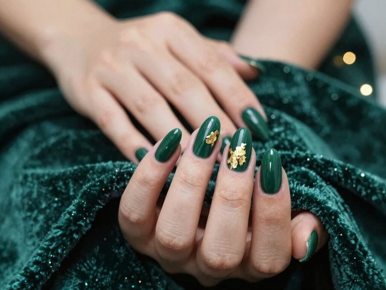 20 Classy Winter Nail Art Designs for an Elegant Seasonal Look 10 emerald matte with gold
