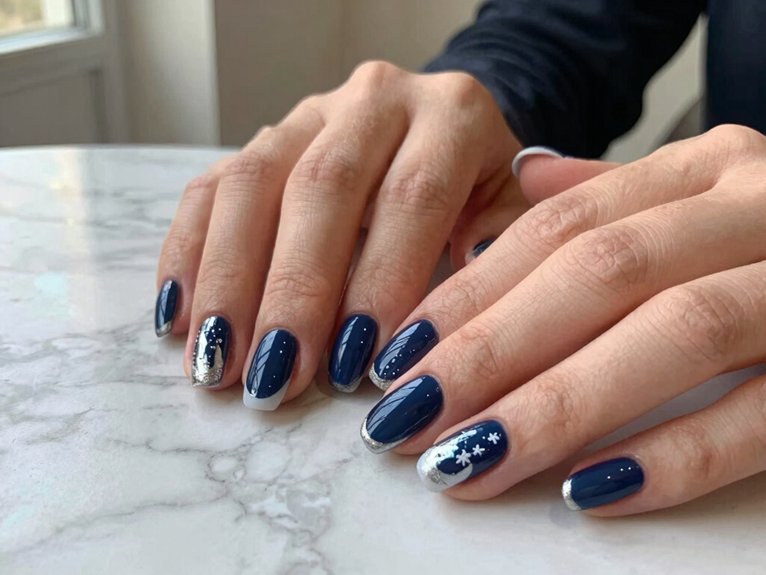 20 Classy Winter Nail Art Designs for an Elegant Seasonal Look 7 glossy navy manicure with accents