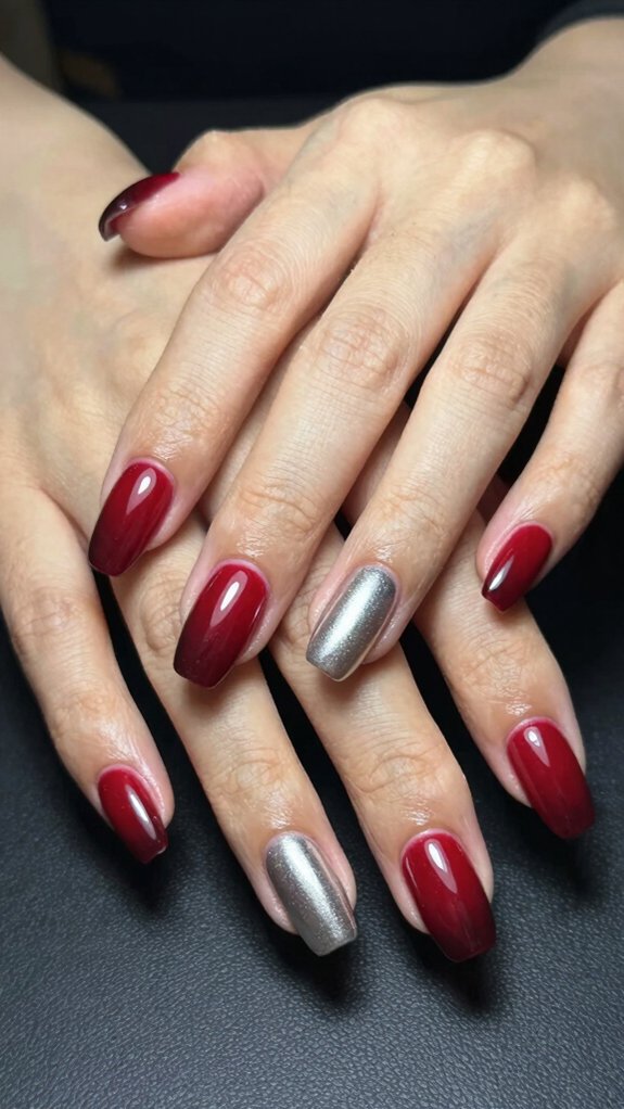 15 Red and Silver Nail Ideas to Try 7 glossy ruby to chrome
