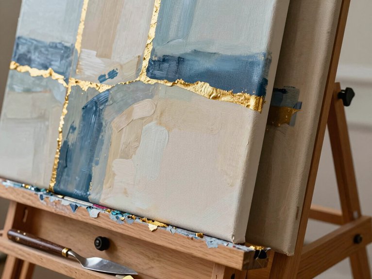 24 Canvas Painting Ideas to Sell That Are Trending and Profitable 10 gold leaf accented canvases