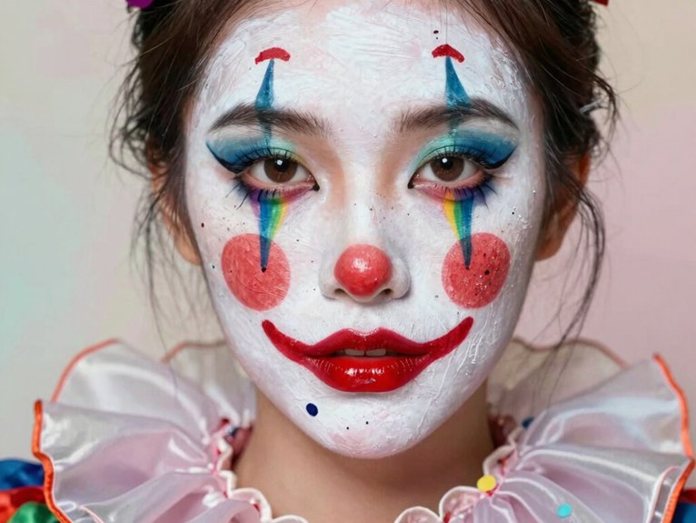 21 Creative Makeup Looks With Face Paint That Are Bold and Artistic 7 haute clowncore porcelain makeup