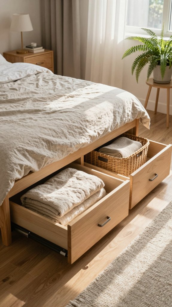 21 Cozy Bedroom Ideas for Small Rooms That Feel Warm and Spacious 4 hidden under bed drawer storage