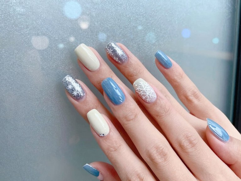 21 Blue and White Winter Nail Ideas for a Chic Seasonal Look 4 icy blue holographic glitter overlay
