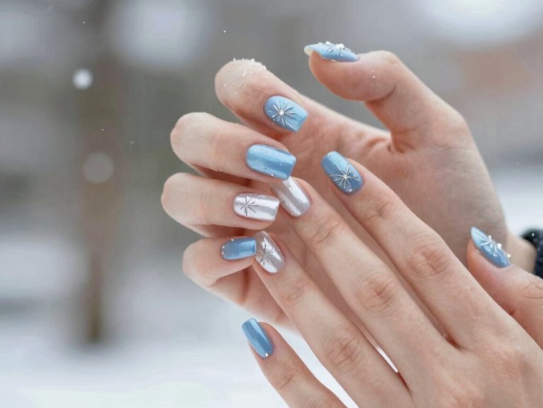 21 Blue and White Winter Nail Ideas for a Chic Seasonal Look 1 icy blue snowflake accent