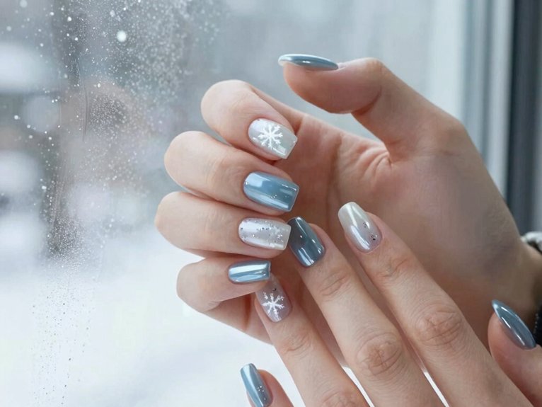 21 Blue and White Winter Nail Ideas for a Chic Seasonal Look 8 icy chrome frosted nails