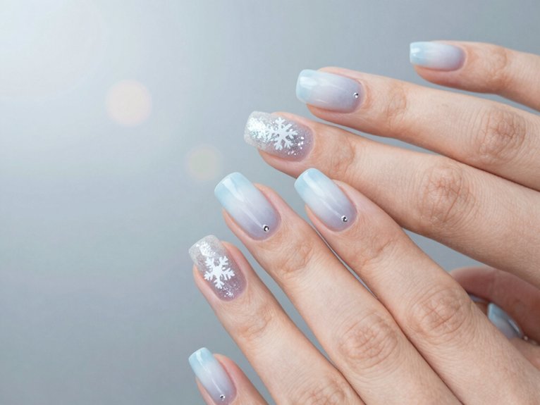 21 Blue and White Winter Nail Ideas for a Chic Seasonal Look 12 icy holographic glacial nails