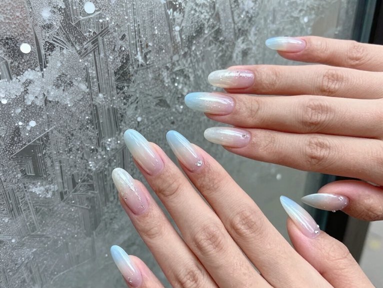 20 Classy Winter Nail Art Designs for an Elegant Seasonal Look 11 icy milky blue gradient
