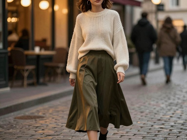 20 Casual Date Night Outfit Ideas That Look Effortlessly Chic 4 knit sweater midi skirt