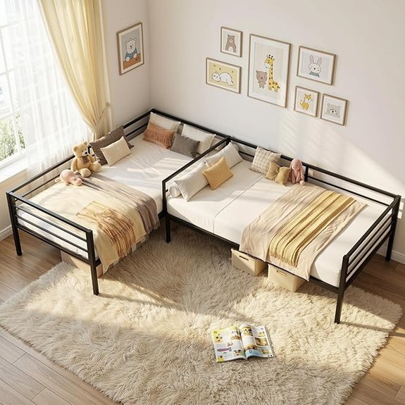 7 Best Double Twin Bed Options That Maximize Space and Comfort 3 LIKIMIO L-Shaped Twin Corner Bed Frame with Storage