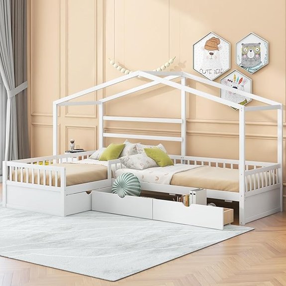 7 Best Double Twin Bed Options That Maximize Space and Comfort 6 MERITLINE L-Shaped Double Twin Kids Platform Bed