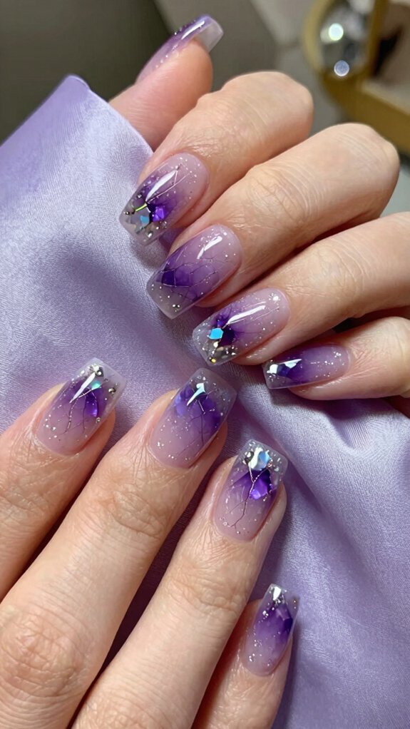 14 Amethyst Nail Design Ideas With Luxe Purple Vibes 4 lavender amethyst ombr nails