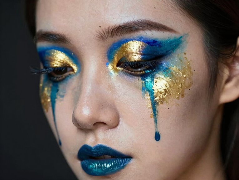 21 Creative Makeup Looks With Face Paint That Are Bold and Artistic 20 layered glossy tear art