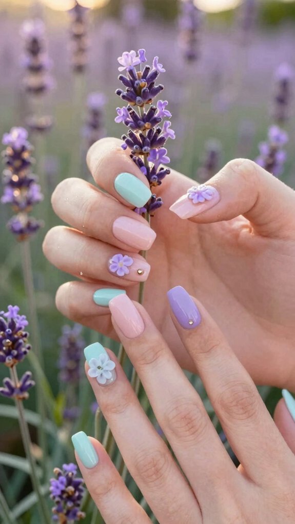 15 Pastel Nail Ideas With Floral Accents 2 light purple floral nails