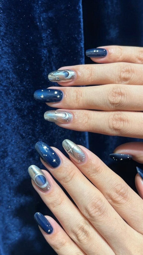 12 Trendy Moon and Star Nail Art Inspirations for 2026 6 lunar inspired metallic crescent nails