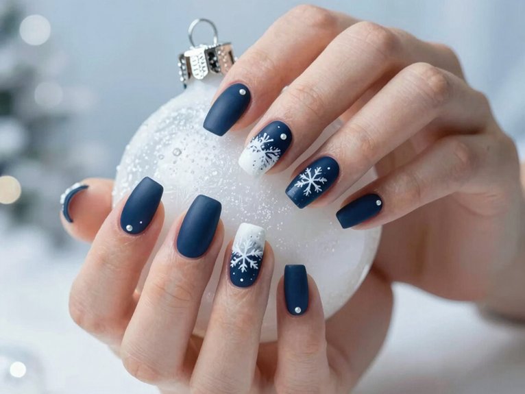 21 Blue and White Winter Nail Ideas for a Chic Seasonal Look 5 matte navy with white tip
