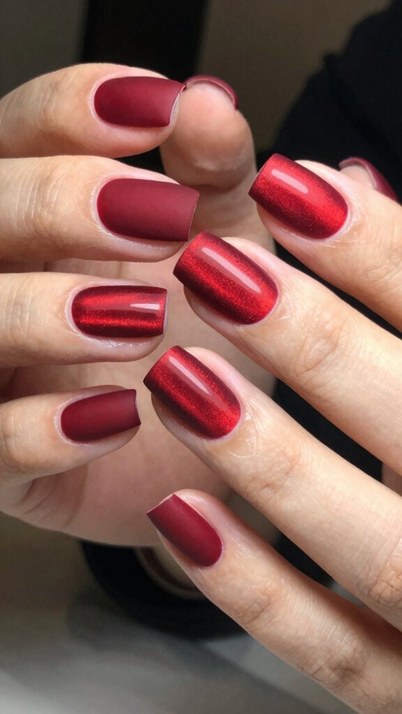 12 Red Cat Eye Nail Art Ideas 2 matte red magnetic cat eye