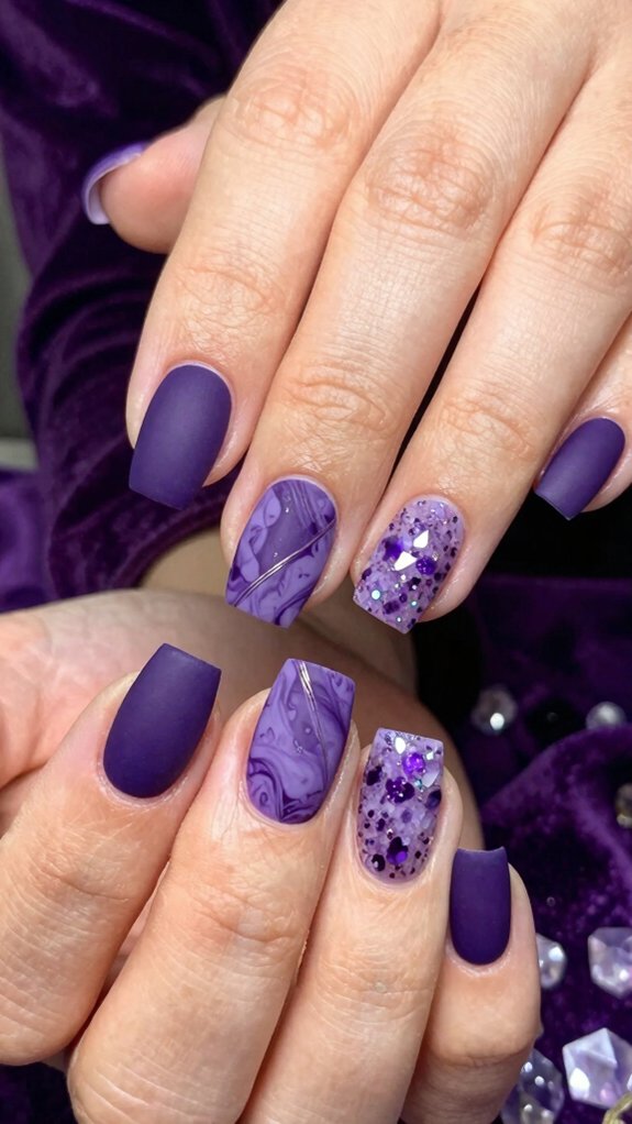 14 Amethyst Nail Design Ideas With Luxe Purple Vibes 5 matte velvet amethyst nails