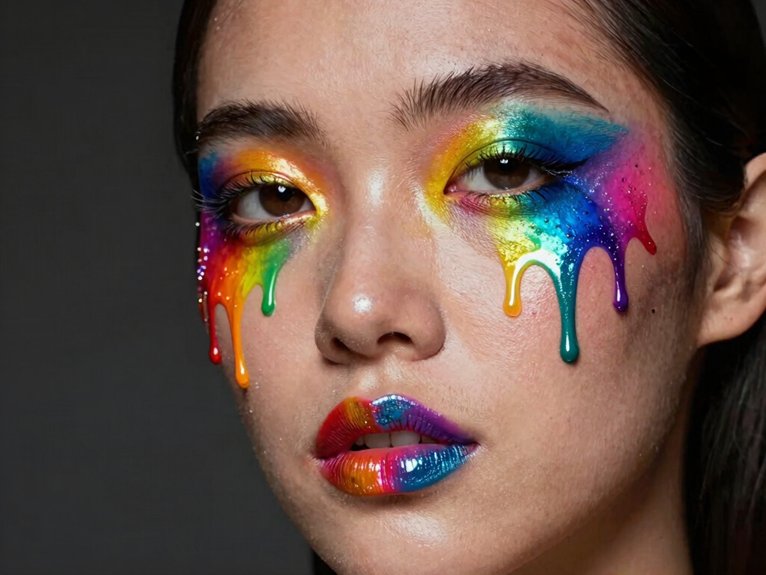 21 Creative Makeup Looks With Face Paint That Are Bold and Artistic 13 melting roygbiv festival drips