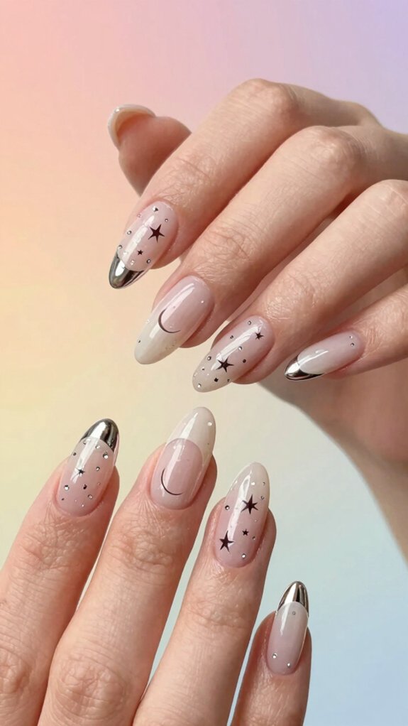 12 Trendy Moon and Star Nail Art Inspirations for 2026 4 metallic crescent lunula accent