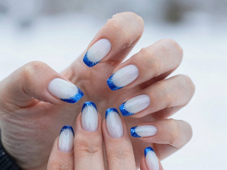 21 Blue and White Winter Nail Ideas for a Chic Seasonal Look 15 milky white with sapphire