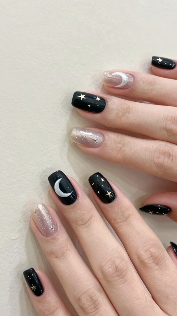 12 Trendy Moon and Star Nail Art Inspirations for 2026 12 minimal metallic moon crescents