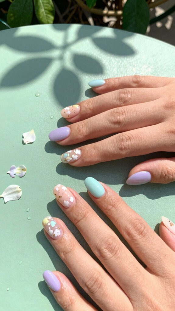15 Pastel Nail Ideas With Floral Accents 3 mint garden floral manicure