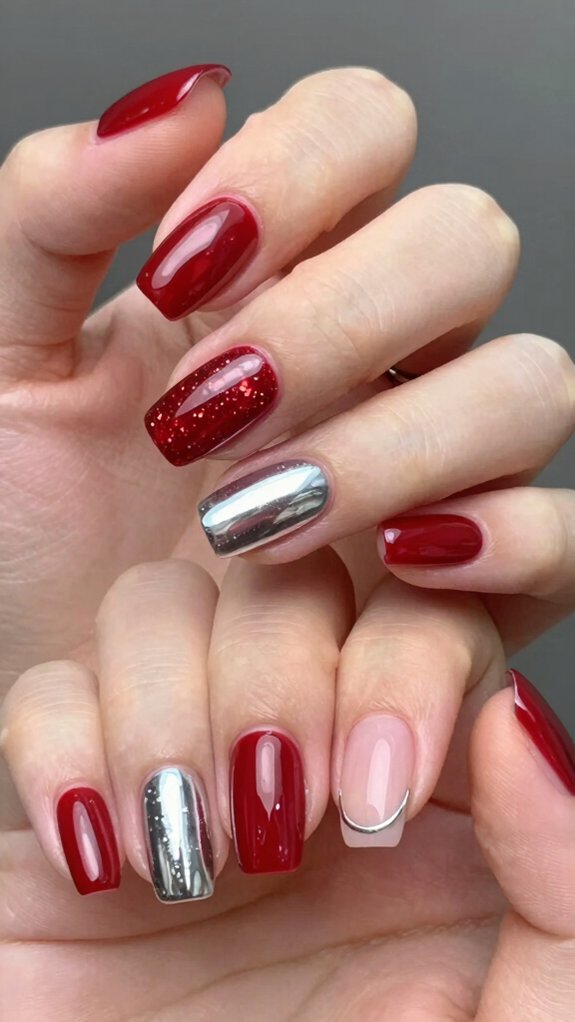 15 Red and Silver Nail Ideas to Try 13 mixed red and silver nailart