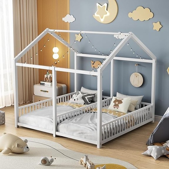 7 Best Double Twin Bed Options That Maximize Space and Comfort 1 Double Montessori Twin Floor Beds with Fence & Roof
