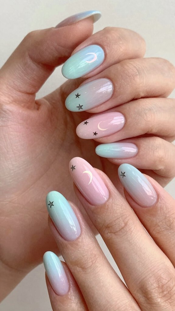 12 Trendy Moon and Star Nail Art Inspirations for 2026 9 muted pastel celestial manicure