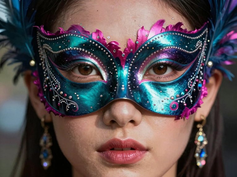 21 Creative Makeup Looks With Face Paint That Are Bold and Artistic 12 neon tribal festival mask