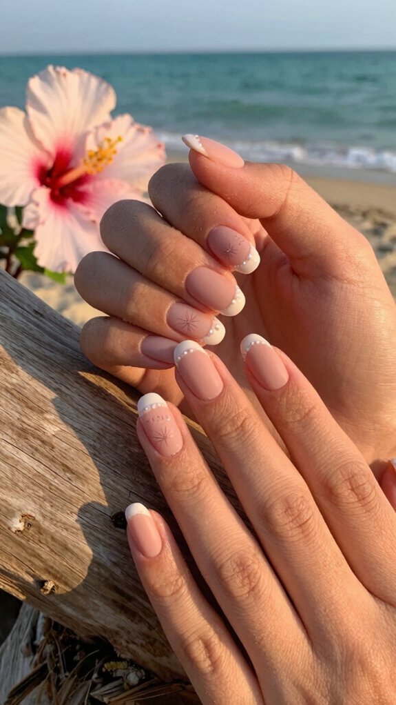 13 Hawaii Inspired Nail Ideas for a Tropical Vibe 13 nude nails with hibiscus