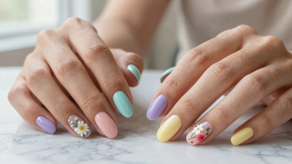 pastel nails with floral accents