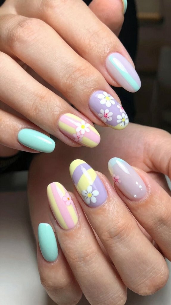 15 Pastel Nail Ideas With Floral Accents 12 pastel striped floral nails