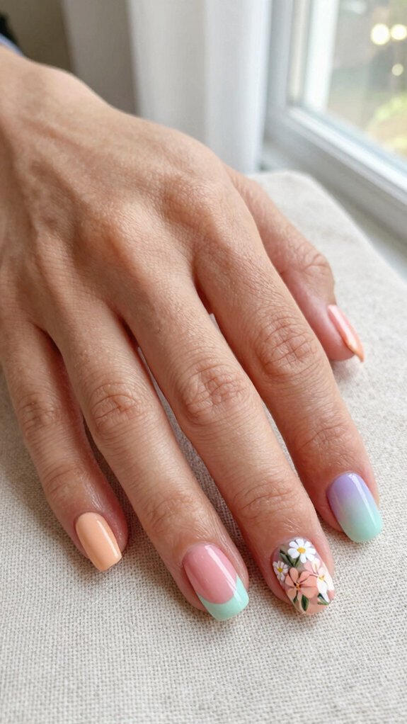 15 Pastel Nail Ideas With Floral Accents 5 peach floral french manicure