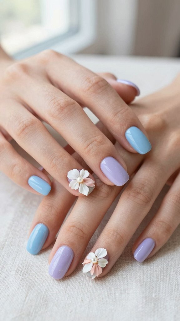 15 Pastel Nail Ideas With Floral Accents 4 powdery baby blue daisies