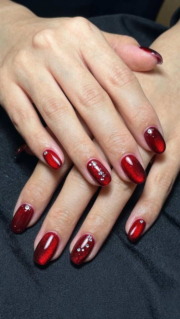 12 Red Cat Eye Nail Art Ideas 12 red cat eye rhinestone accents