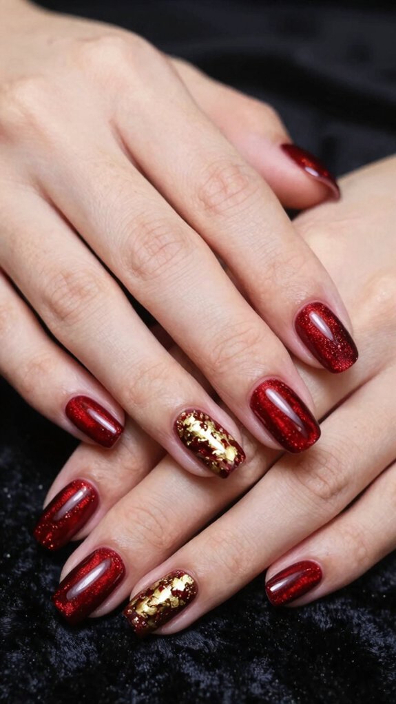 12 Red Cat Eye Nail Art Ideas 8 red cat eye with gold