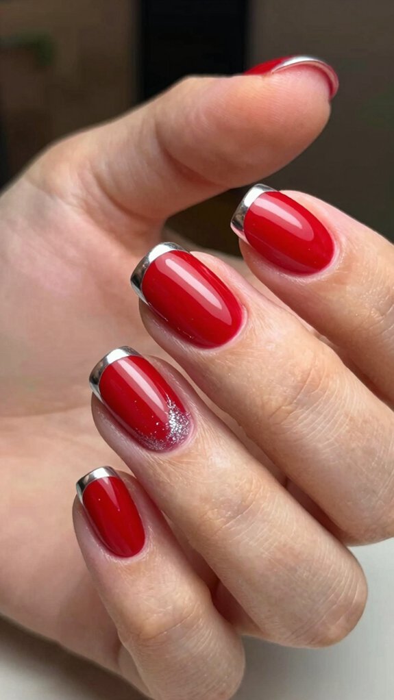 15 Red and Silver Nail Ideas to Try 3 red tips silver accents