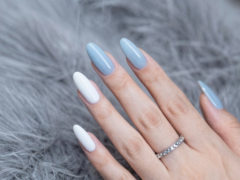 21 Blue and White Winter Nail Ideas for a Chic Seasonal Look 21 rhinestone snow diagonal cascade
