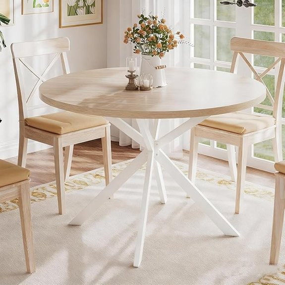 11 Best White Oak Dining Tables That Anchor Any Family Meal 6 ChooChoo 47.2 Round Farmhouse Dining Table for 4