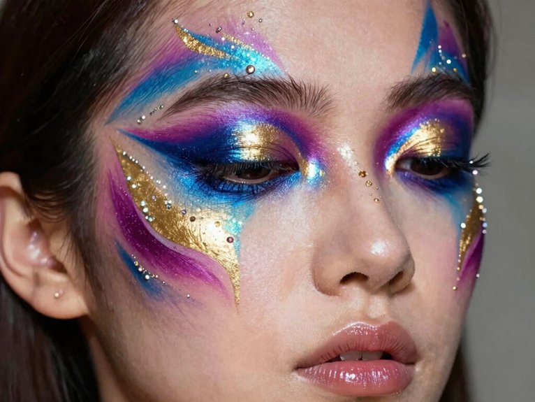 21 Creative Makeup Looks With Face Paint That Are Bold and Artistic 9 sculptural cheekbone crystal application