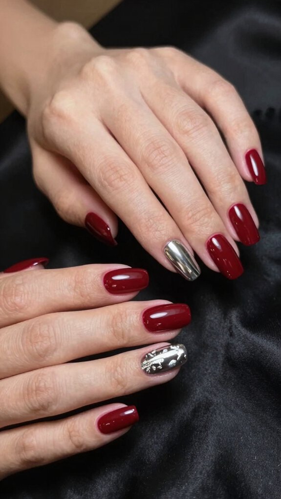15 Red and Silver Nail Ideas to Try 1 shiny classic oval red manicure