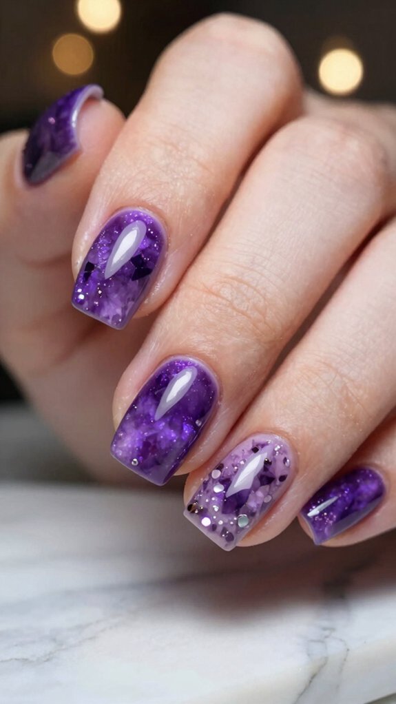 14 Amethyst Nail Design Ideas With Luxe Purple Vibes 10 short amethyst crystal manicure