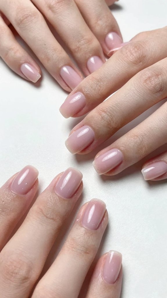 12 Short Light Pink Clear Nail Ideas That Look Clean and Glossy 9 short glossy rounded nails